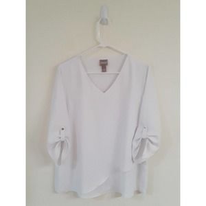 Womens Chico's Summer White Pullover V Neck Tunic Vacation Blouse (1) 8/M